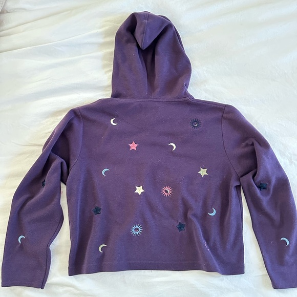 Celestial Zip Oversized Hoodie Moon Stars Embroidered Purple Vintage Boho - Picture 2 of 12